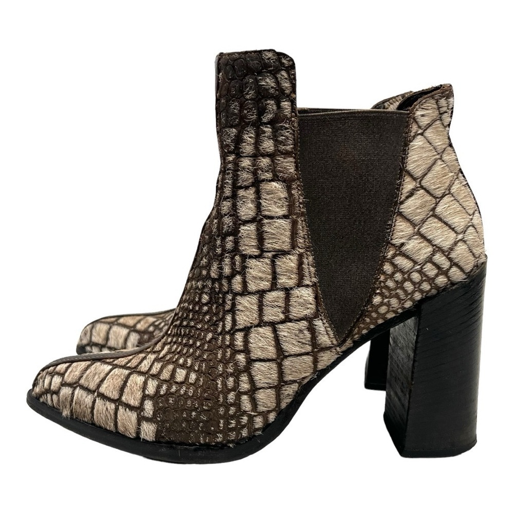 Ducanero Tan Brown Pony Hair Point Toe Leather Block Heel Booties Women’s 40 - Picture 7 of 15